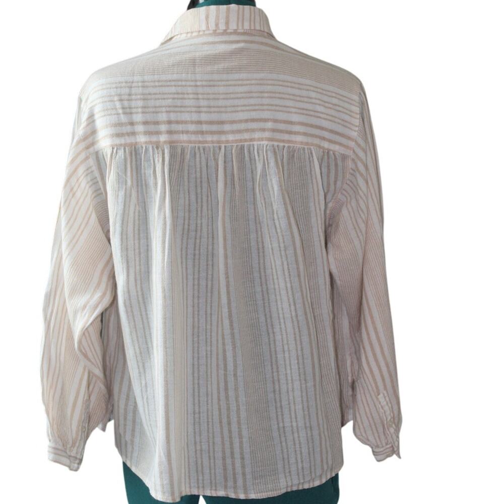 Madewell Beige & White Striped Lightweight Button Front Blouse Women’s Medium - Picture 3 of 3
